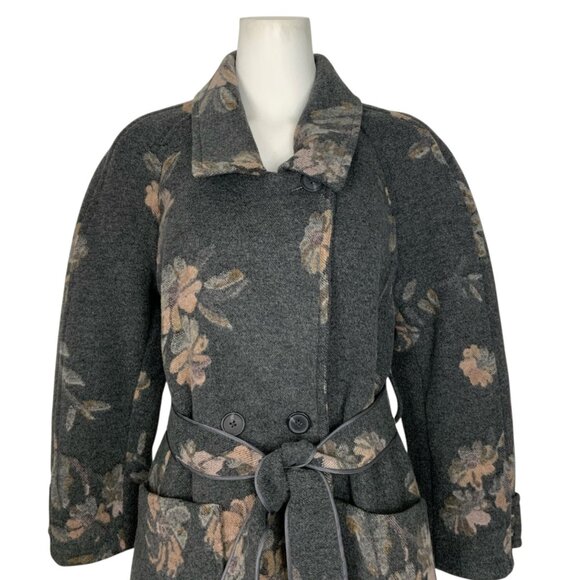 Rebecca Taylor Jacquard Coat 0 Grey Combo Floral Wool Blend Belted Quiet Luxury - Picture 9 of 15